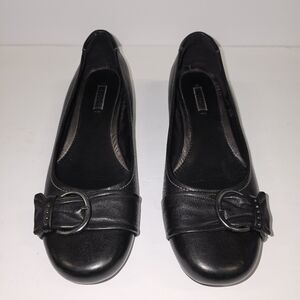 EU41 Ecco Black Leather Buckle Toe Flats
